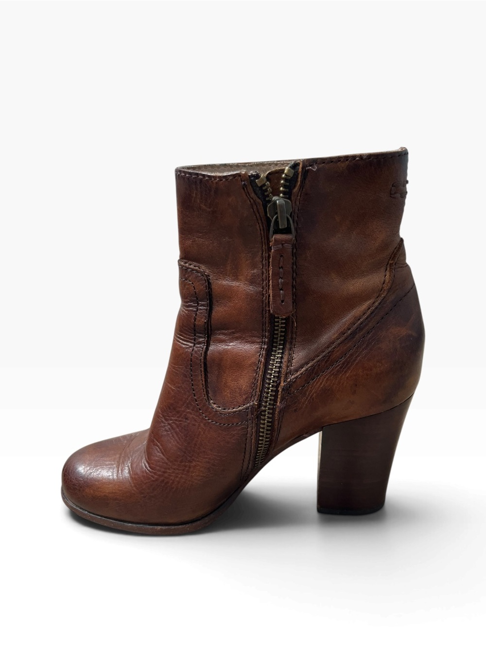 Frye Brown Leather Block Heel Ankle Boots - Picture 7 of 10